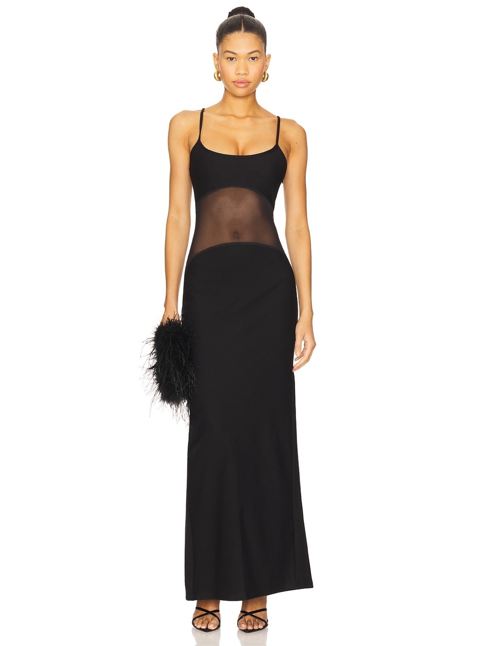 Superdown Foster Elegant Black Mesh-Panel Maxi Dress